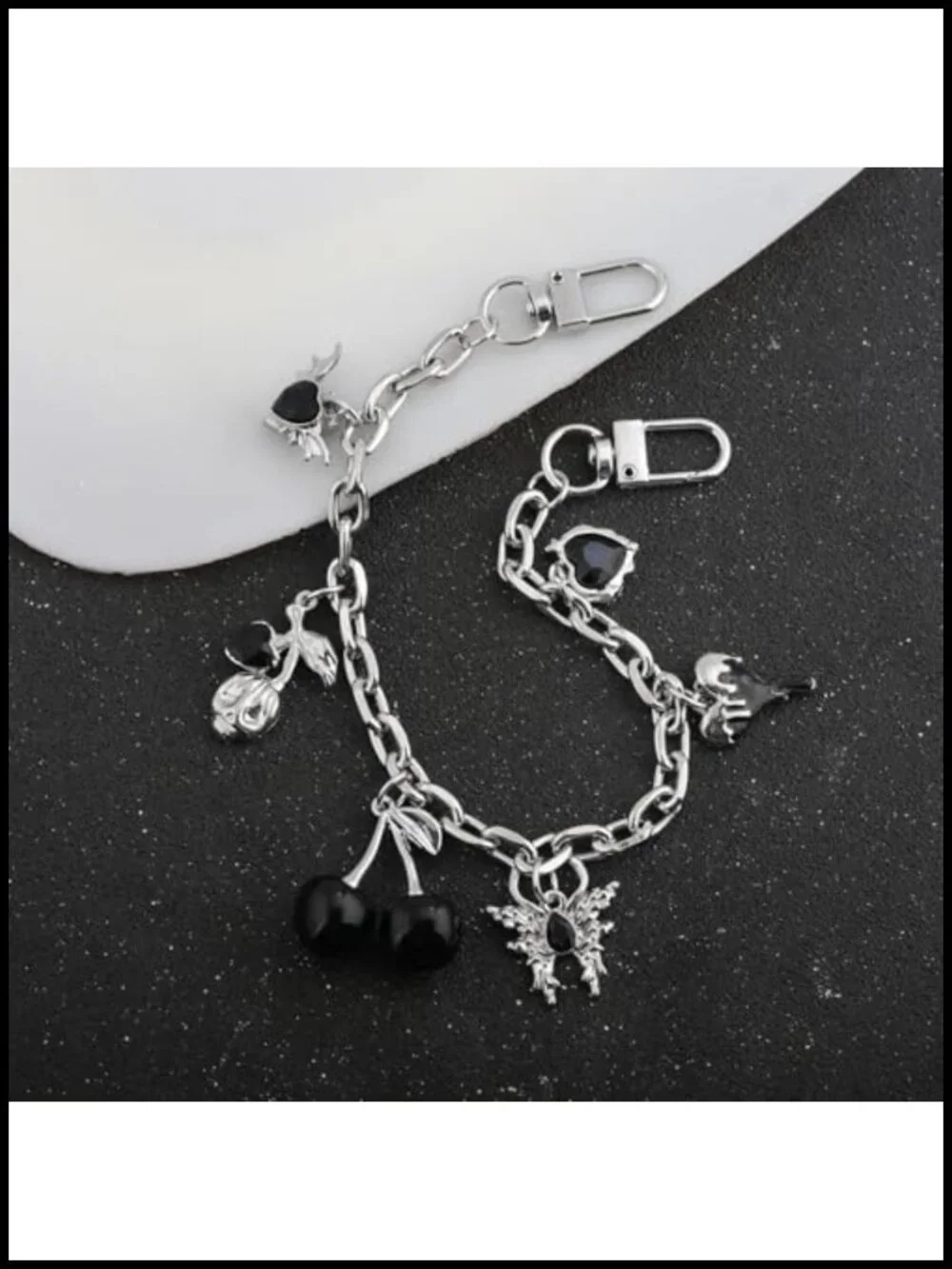Gothic Cherry Heart Bag Charm Chain, Purse Accessories, Y2K Backpack Charms,